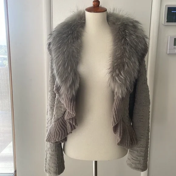 Grey Fur Knit Designer Jacket - Picture 6 of 10